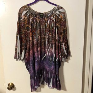 Sheer Print Flutter Sleeve Blouse SZ 3X
